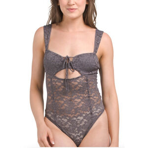 Free People Balletcore‎ Bodysuit Teddy Dollette Women's MED Gray Coquette NWT